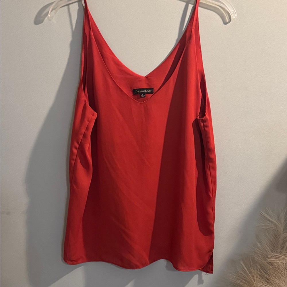 Shinestar Red Satin V-Neck Spaghetti Strap Cami